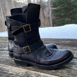 Fiorentini + Baker Double Buckle Black Leather Moto Boots - Size 8 1/2/39 Euro